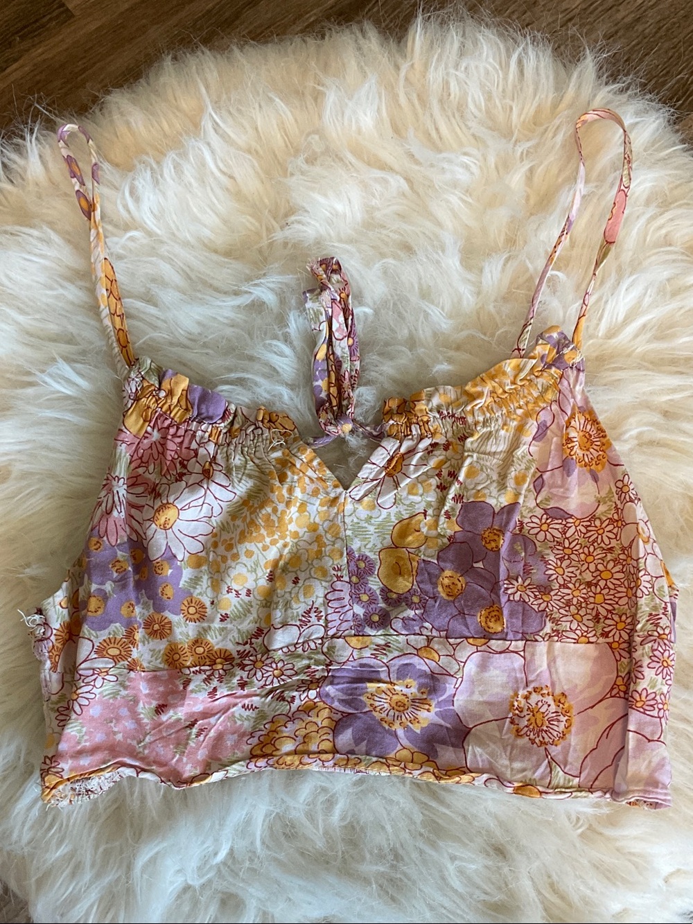 Liberty Love Floral Tie-Front Crop Top - Pink, Purple & Yellow